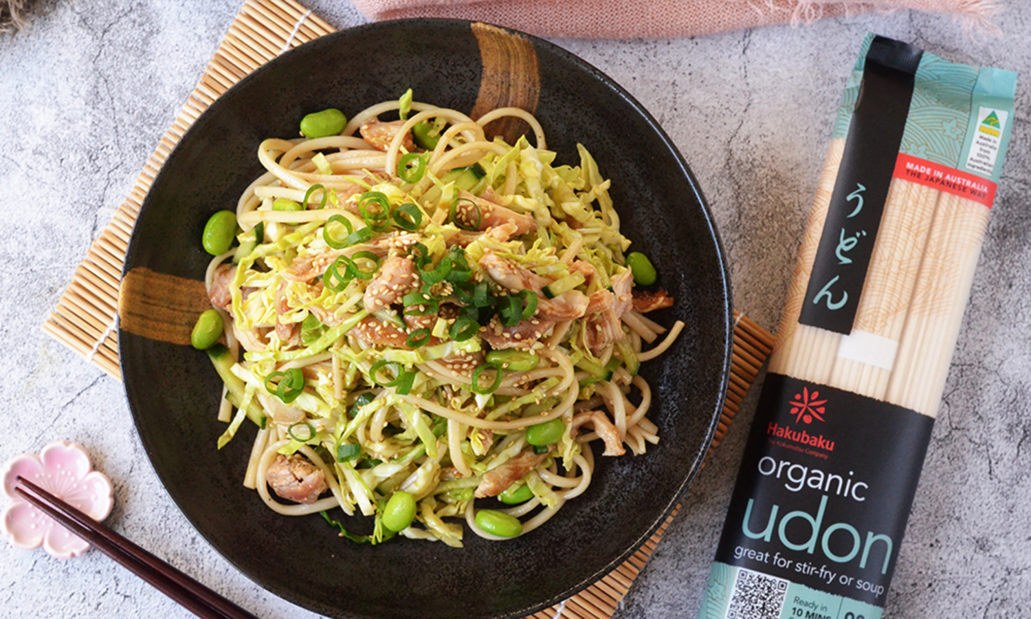 Shredded Chicken Udon Noodle Salad with Japanese Style Dressing