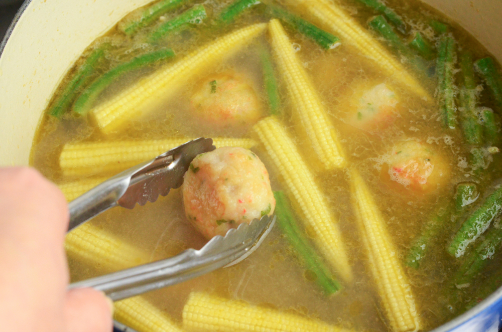 Thai Green Curry Noodles with Shrimp Balls