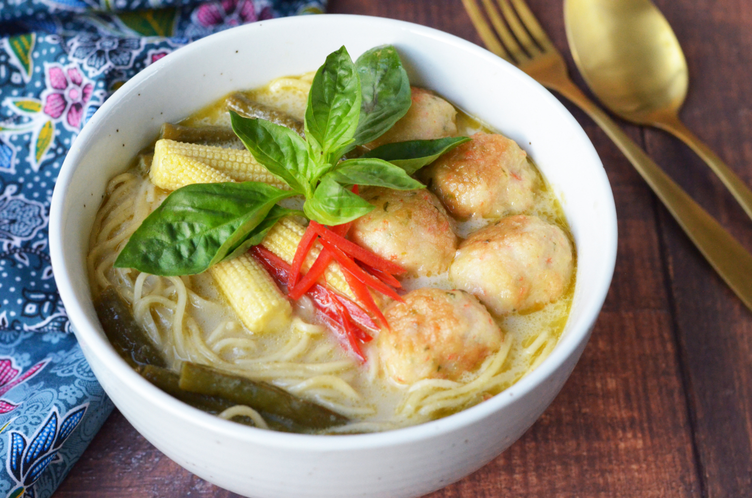 Thai Green Curry Noodles with Shrimp Balls | Asian Inspirations
