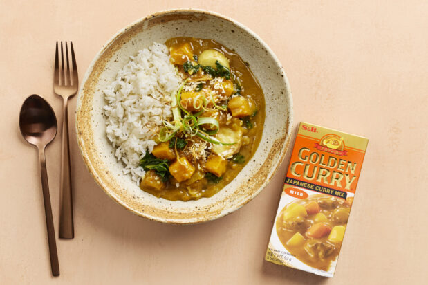 Pumpkin and baby potato curry with crispy ginger