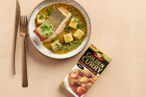 Roasted Salmon with Tofu and Spinach Curry