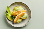 Quick cured seared salmon with wasabi potato salad